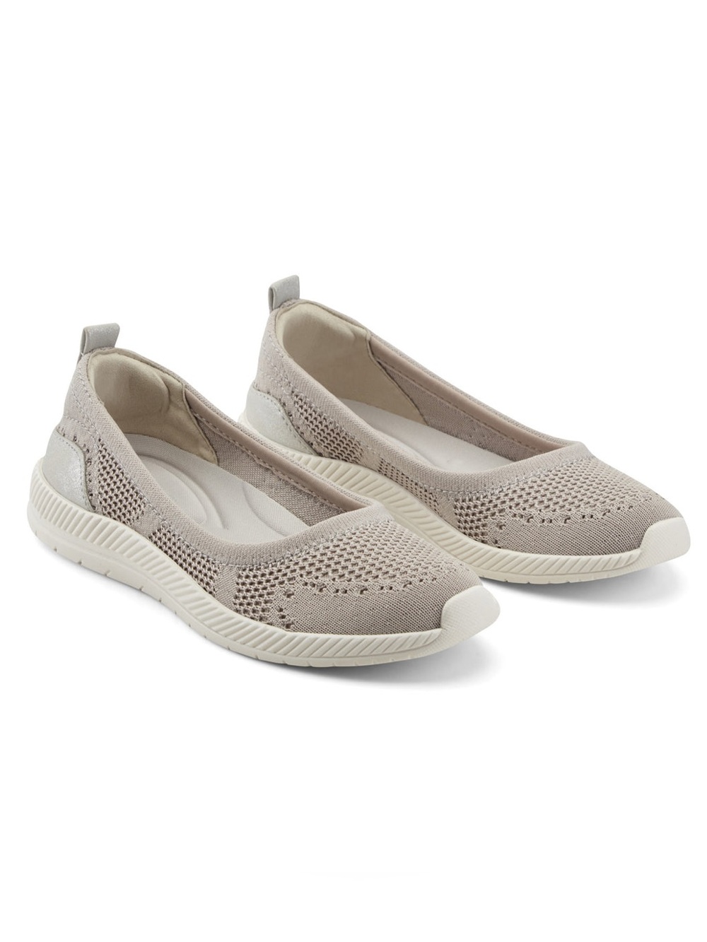NWT! Easy Spirit GLITZ (NARROW) Walking Shoe, Knit Slip-On Flats, 6N, TAUPE
